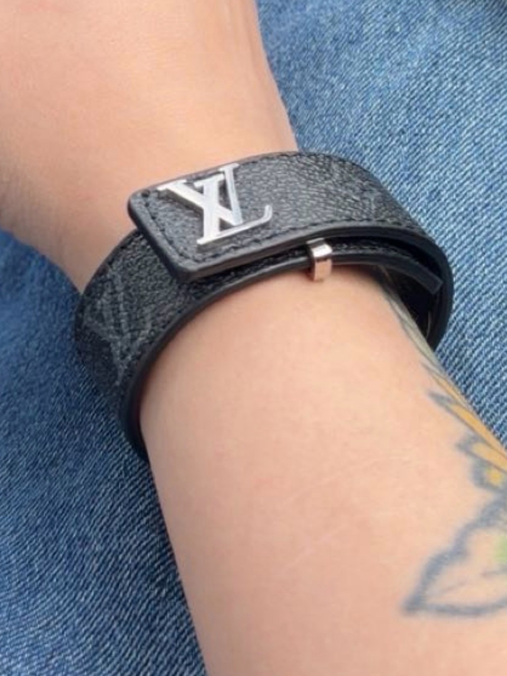 Louis Vuitton Black and Silver Monogram Wrap Bracelet